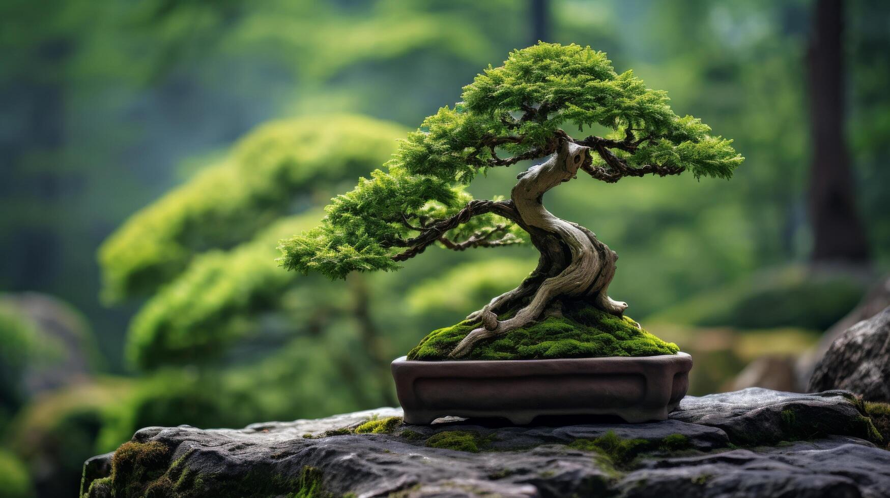 Natural setting showcasing bonsai tree photograph photo
