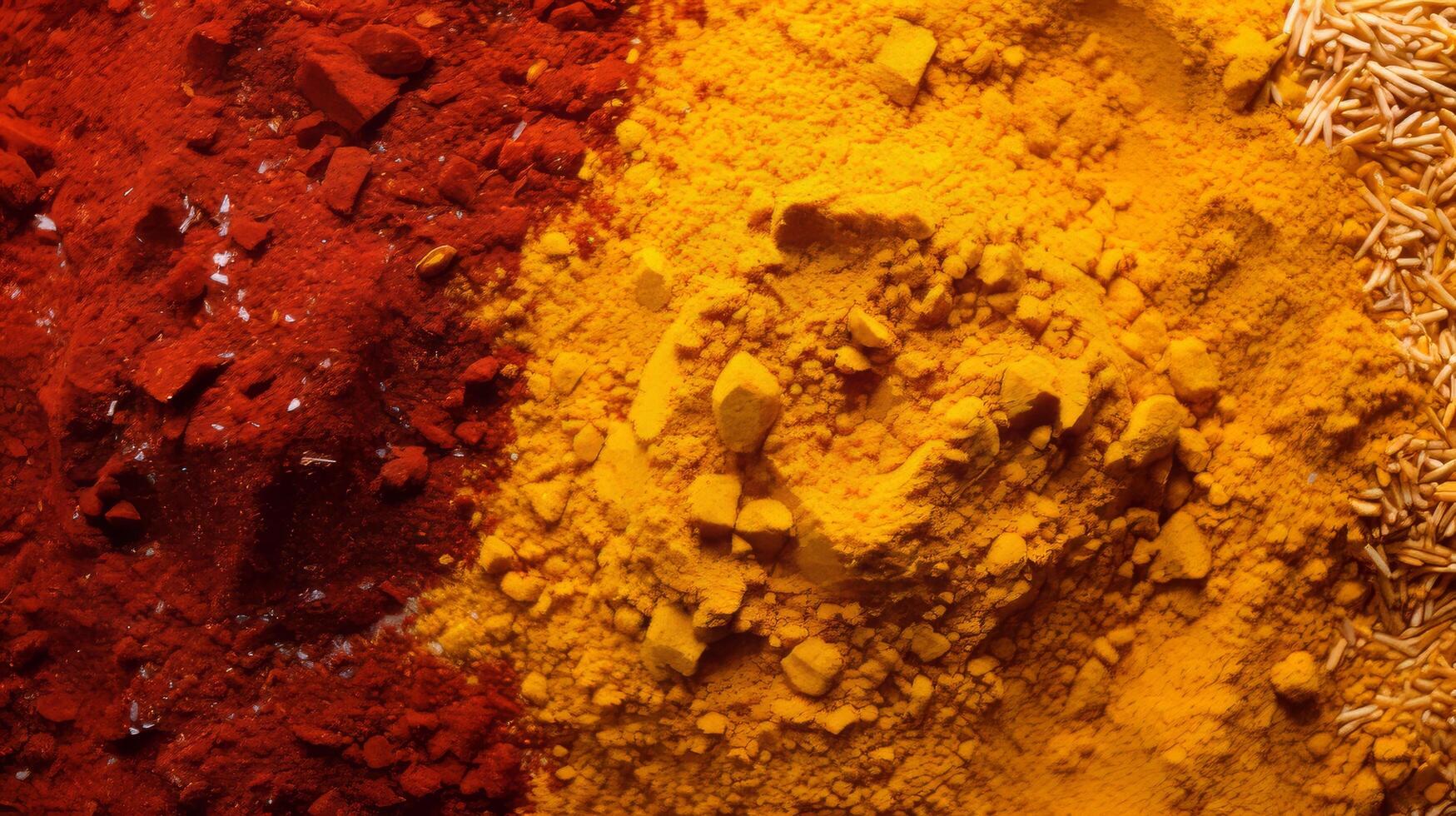 Close up of vibrant ground spices in abstract pattern photo