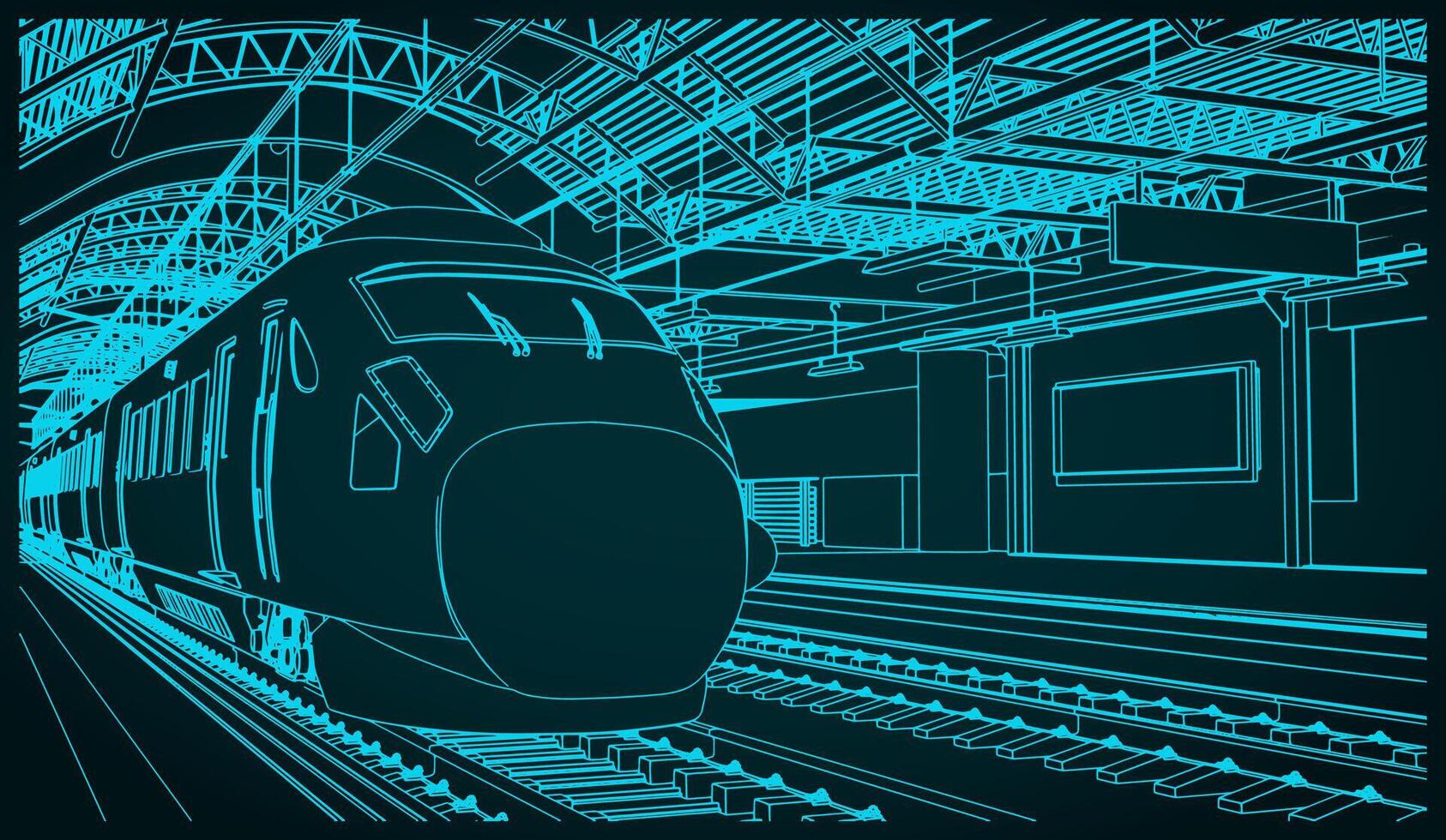 Railway station and high-speed train vector
