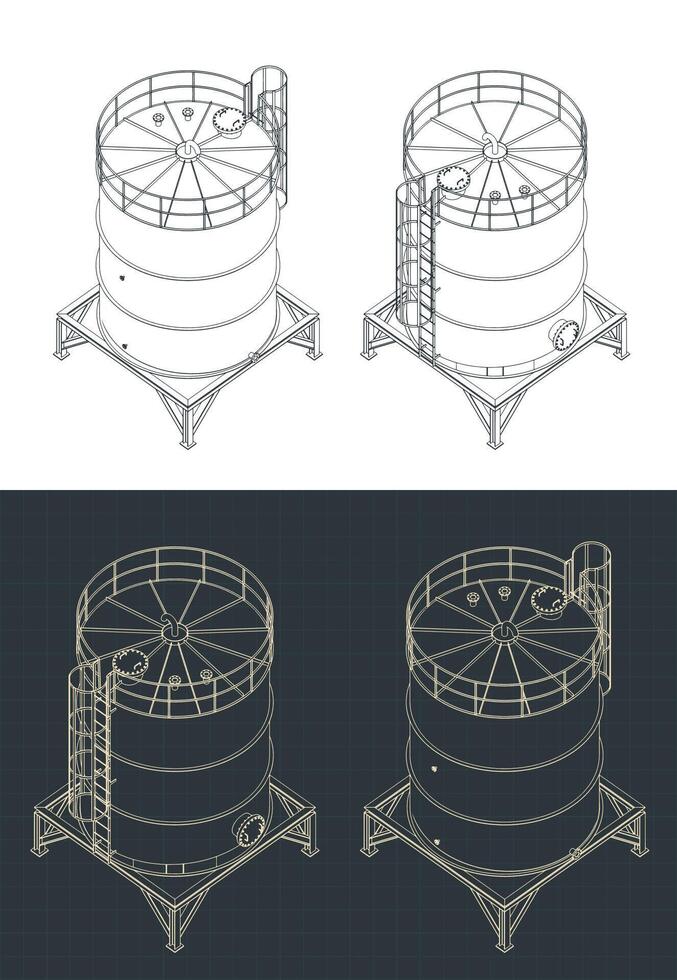 Storage tank isometric blueprints vector