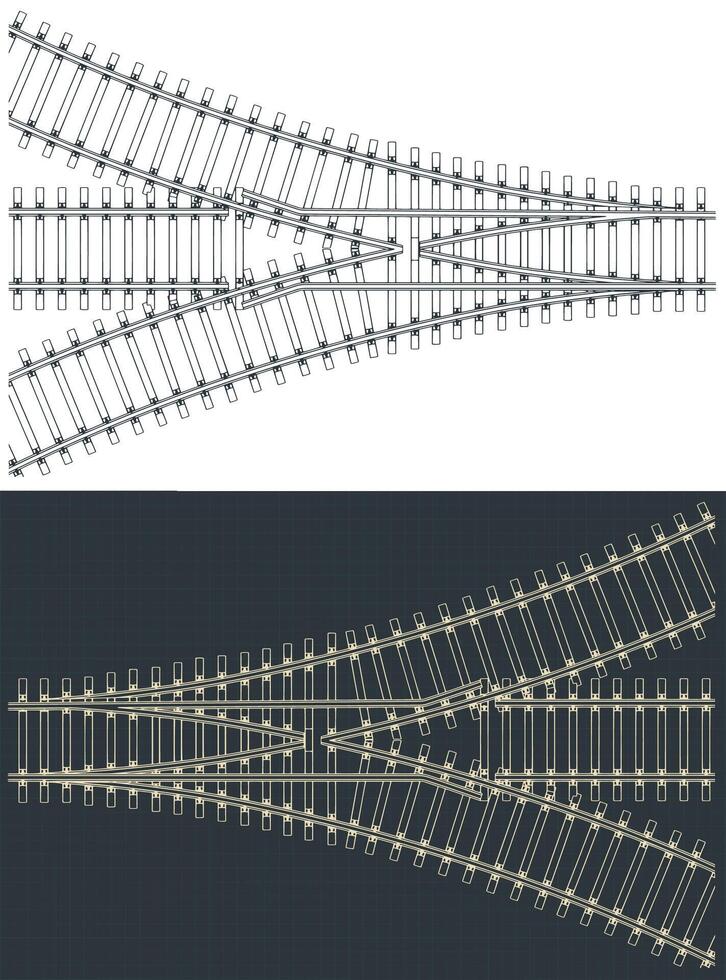 Fork in the railway tracks technical drawings vector