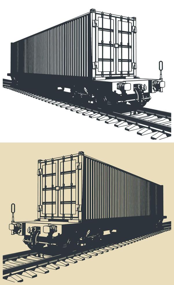 Cargo railway platform with a container vector