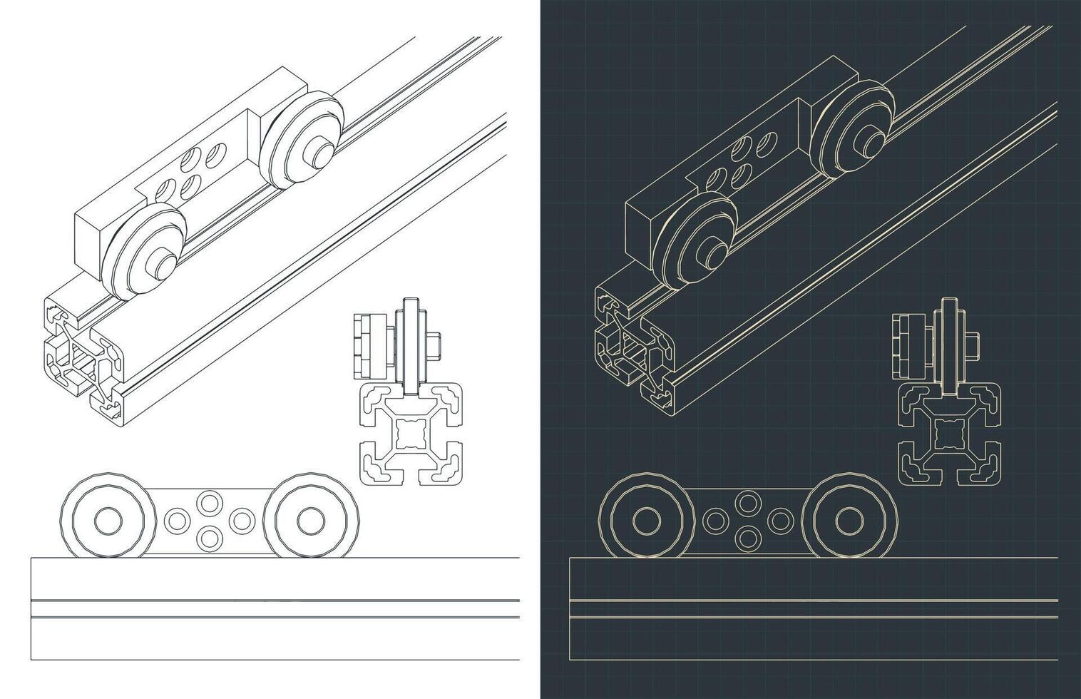 Carriage for aluminum profile blueprints vector