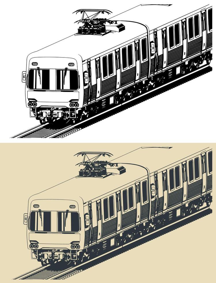 City train close-up illustrations vector