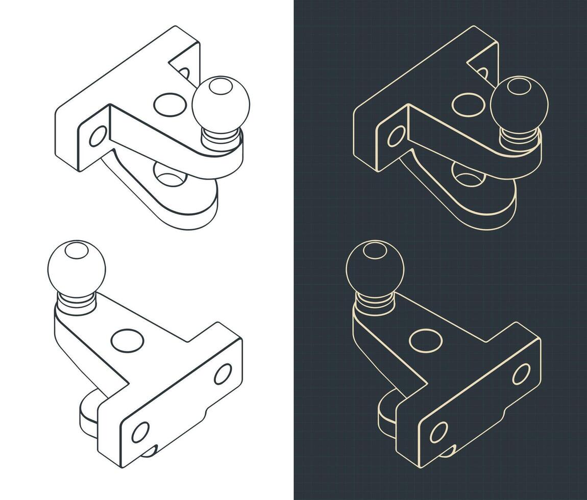 Tow ball isometric blueprints vector