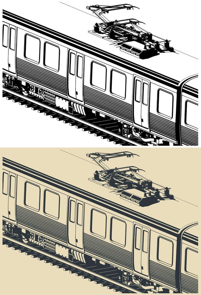 City train close up illustrations vector