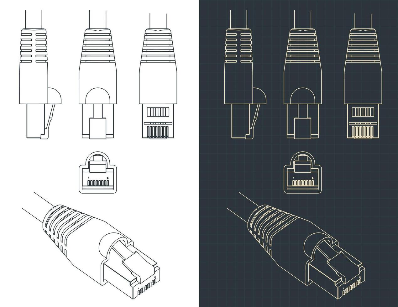Ethernet plug blueprint vector