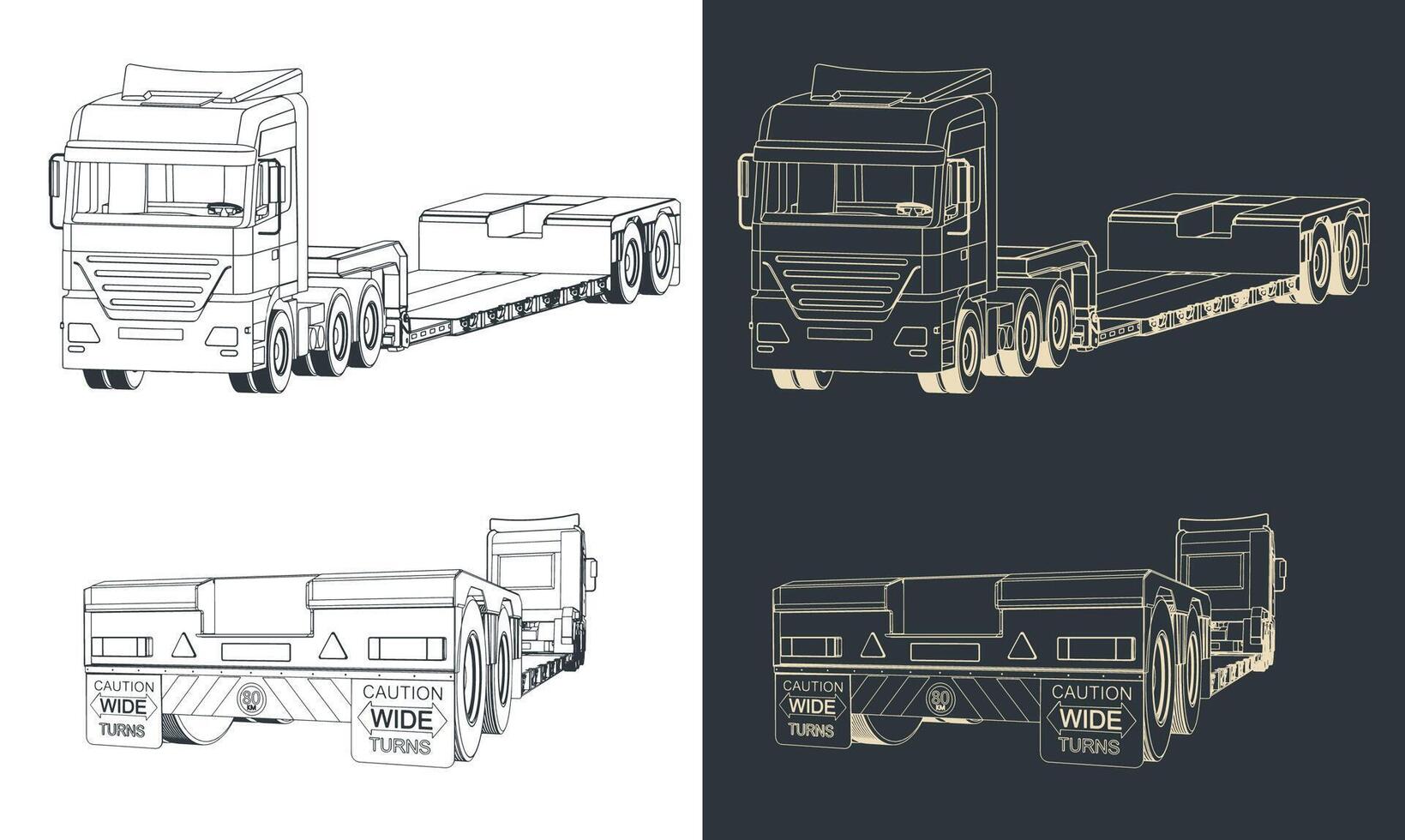 Truck with low bed trailer vector