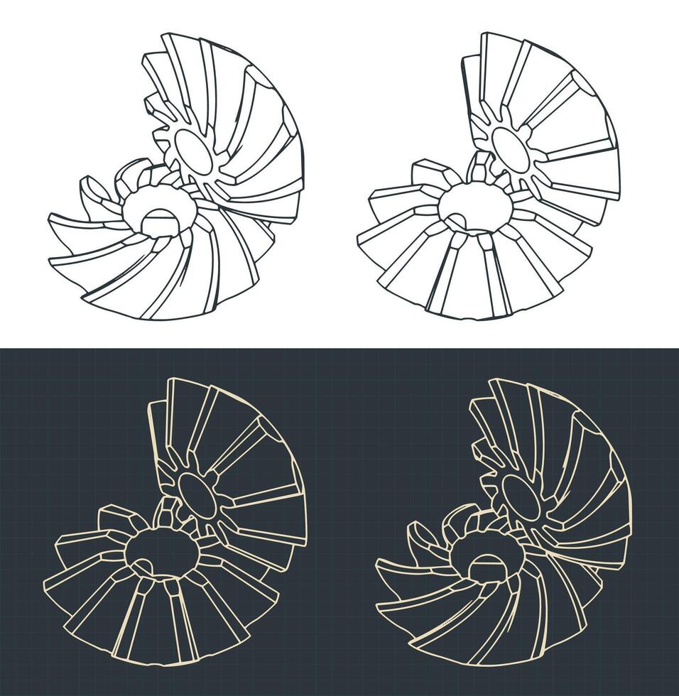 Two types of bevel gears isometric blueprints vector