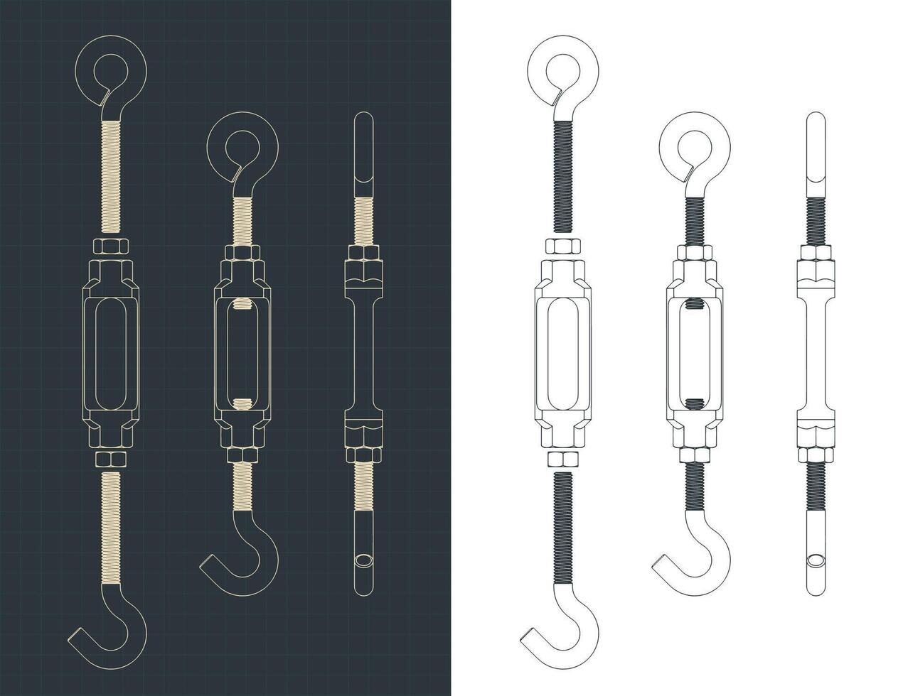 Turnbuckle blueprints illustrations vector