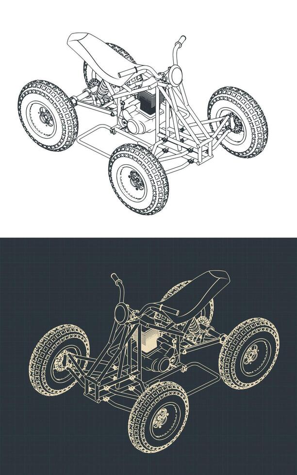 Quad bike isometric blueprints vector