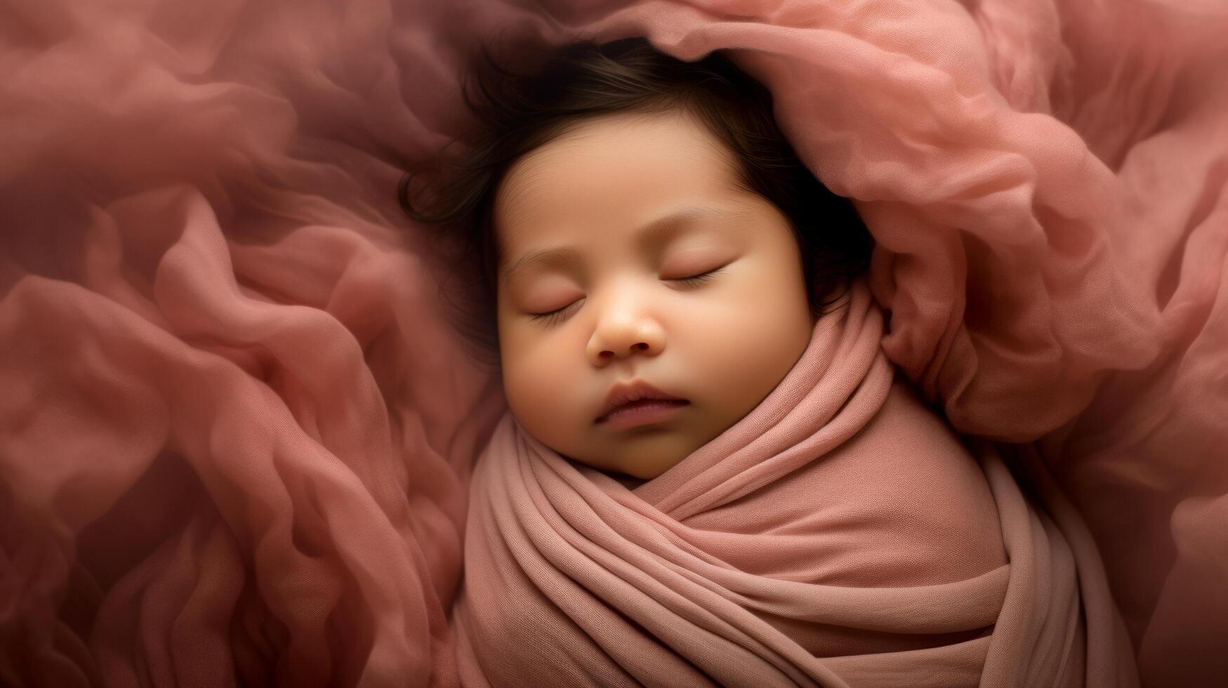 Small baby wrapped securely in gentle swaddling fabric photo