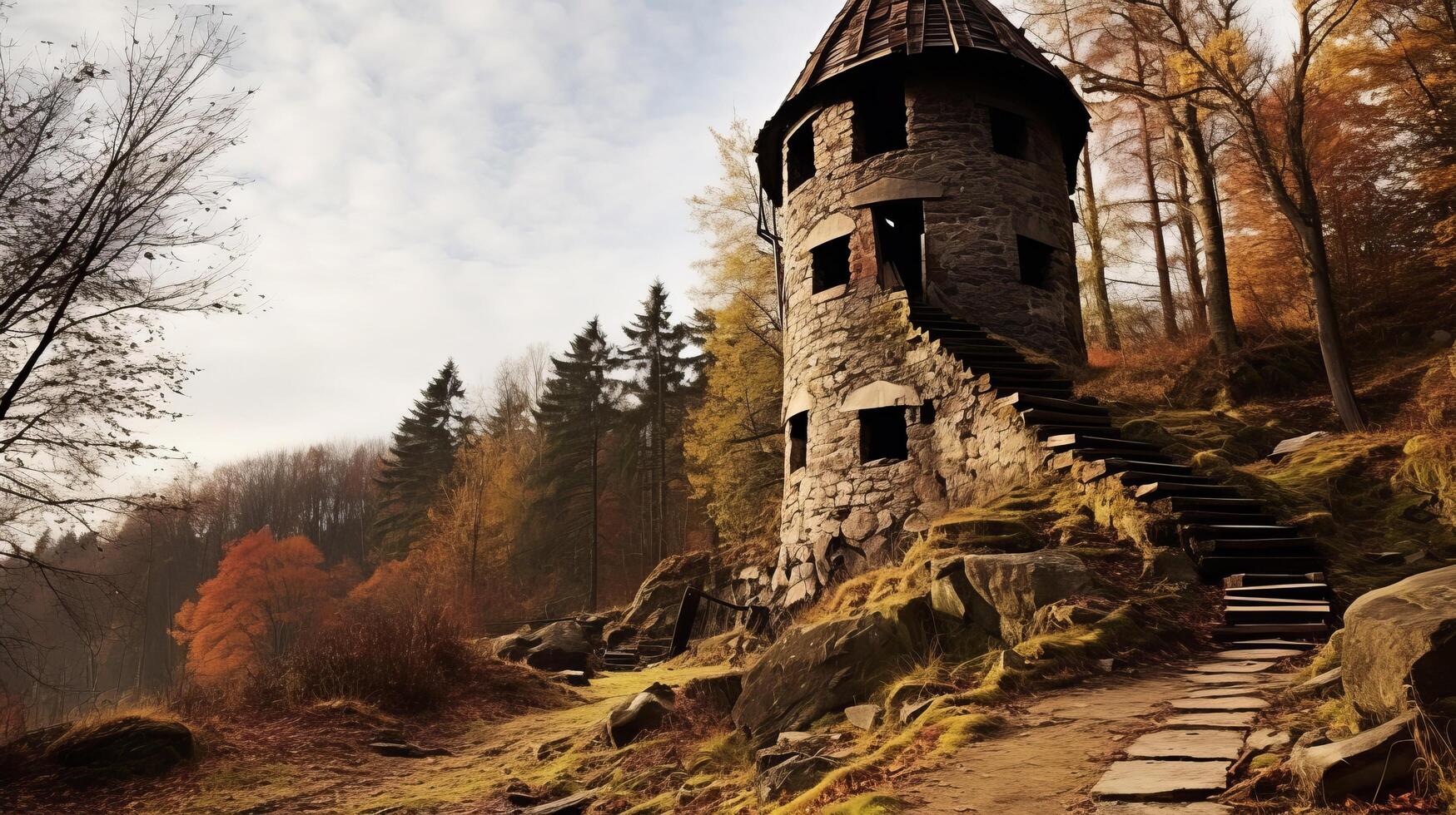 Collapsed medieval wizards tower photo