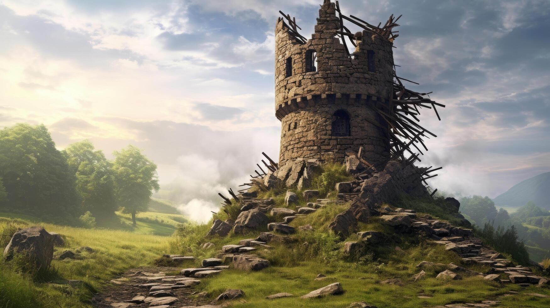 Ruined medieval tower of a wizard photo