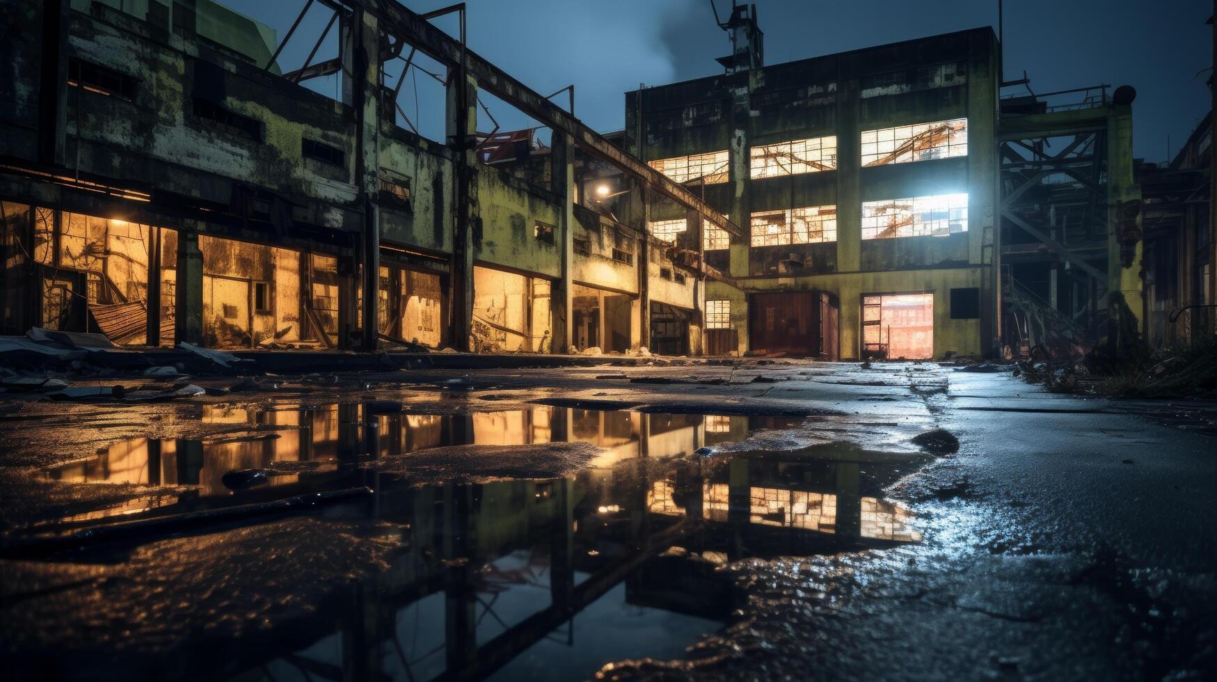 Decaying abandoned factory night long exposure photo