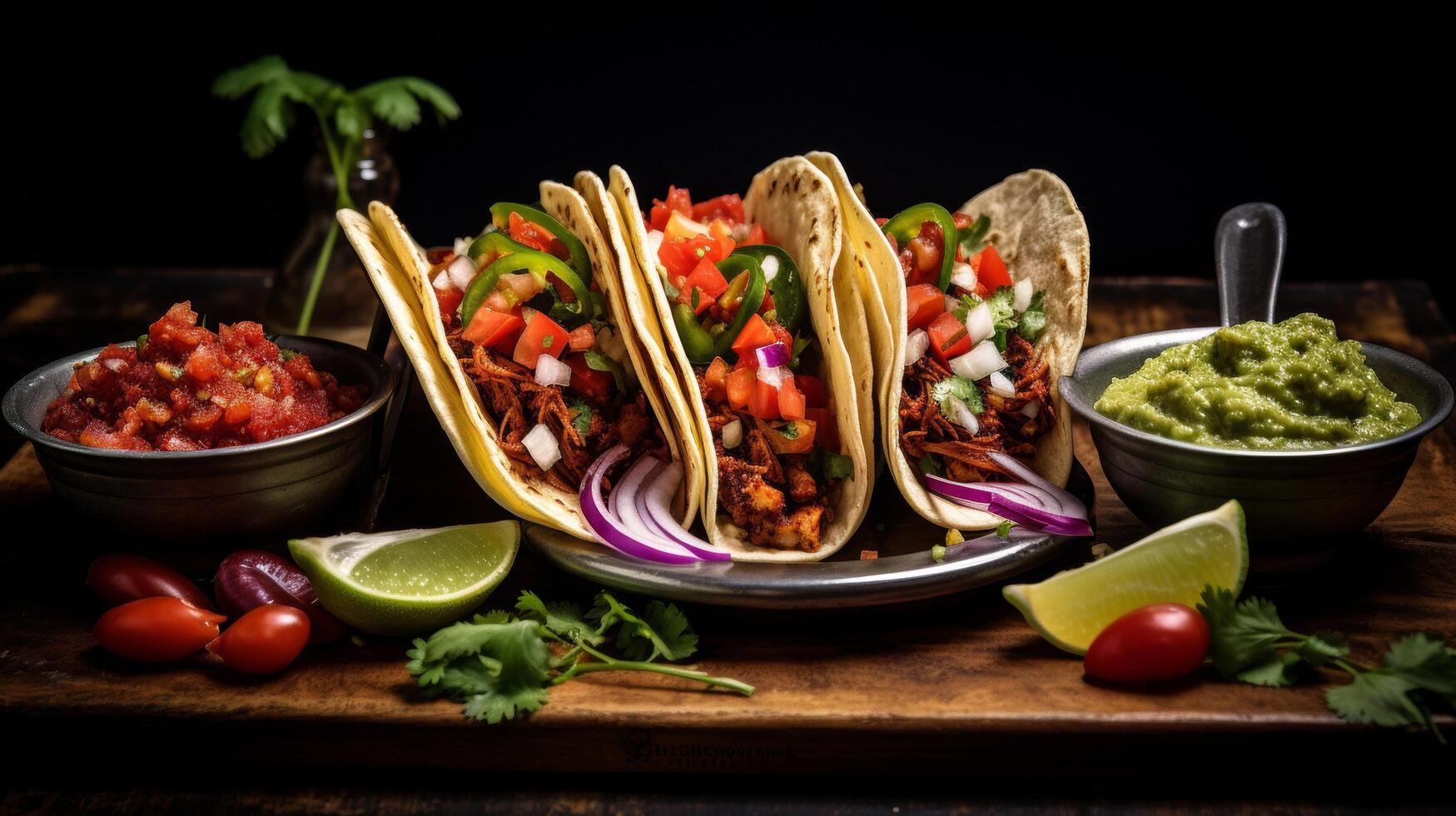 Mouthwatering assortment of tacos, a culinary delight photo