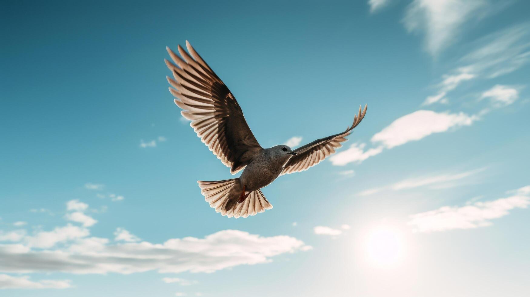 Elegant bird in flight against blue sky backdrop photo
