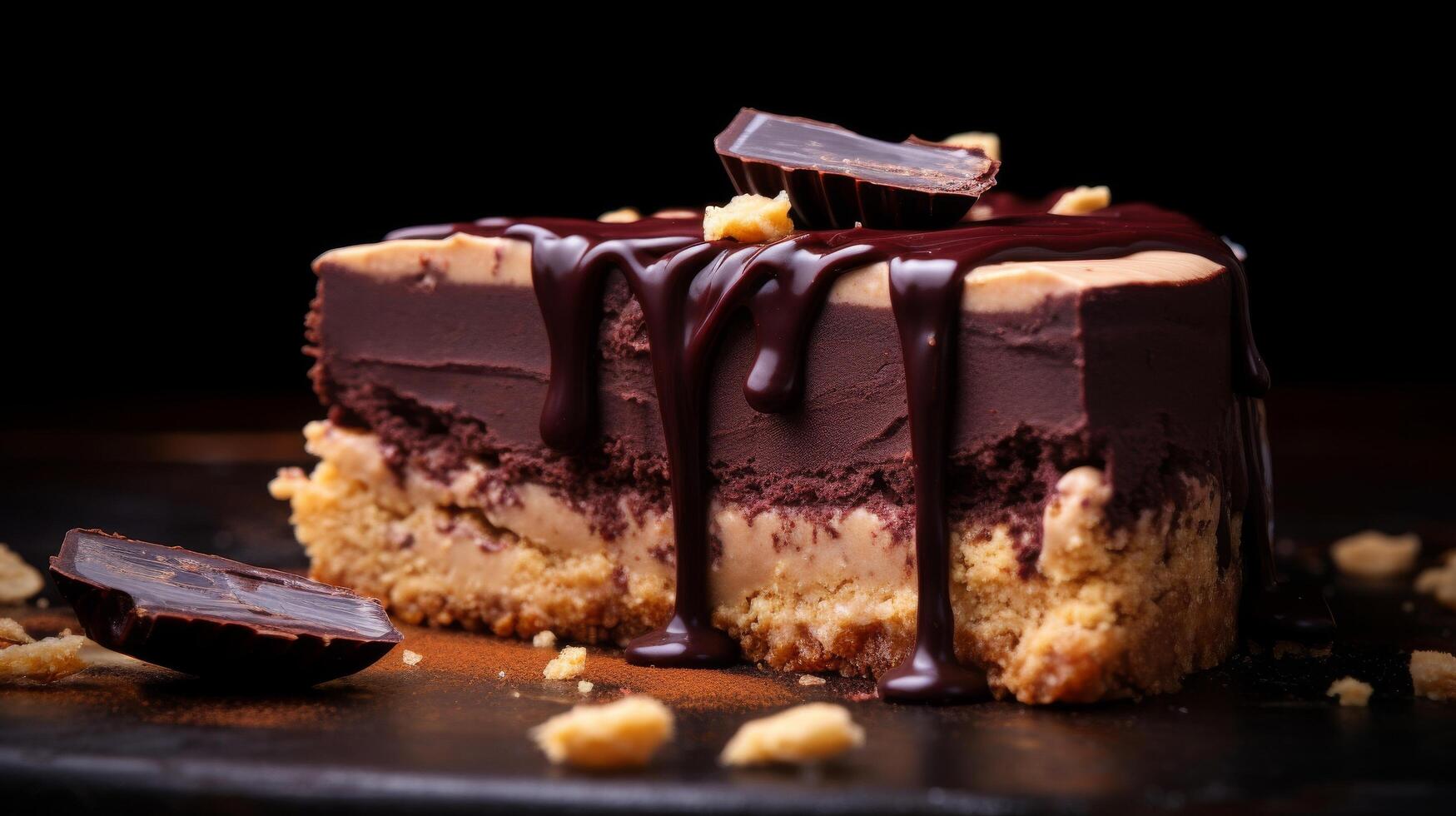 Peanut butter and chocolate tart cross section showing rich layers photo