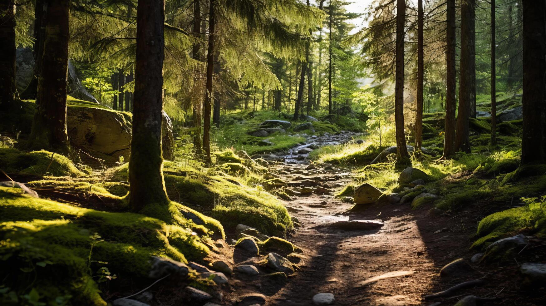 Trail in woods for running photo