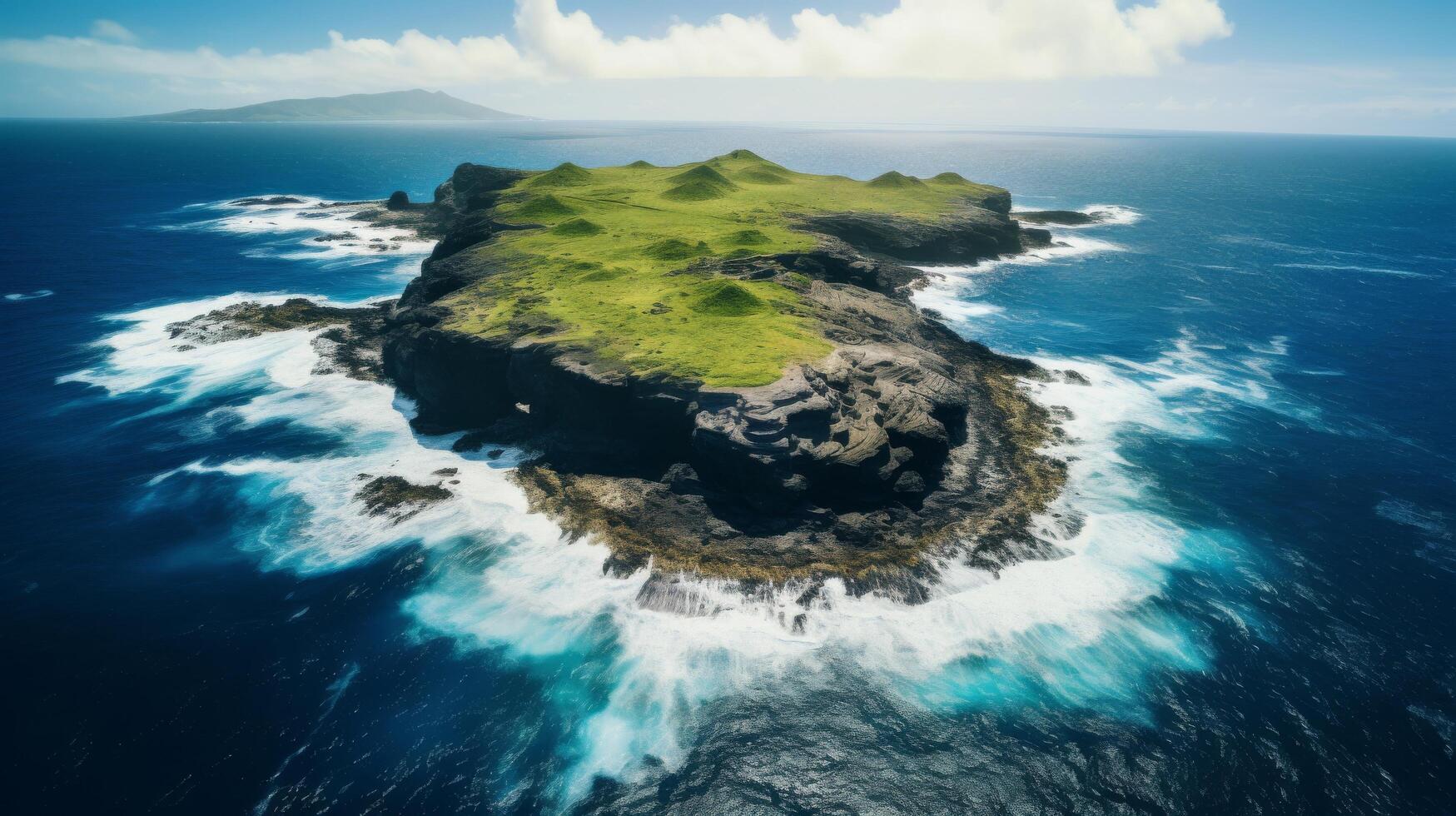 Remote island ocean drone view aerial photo