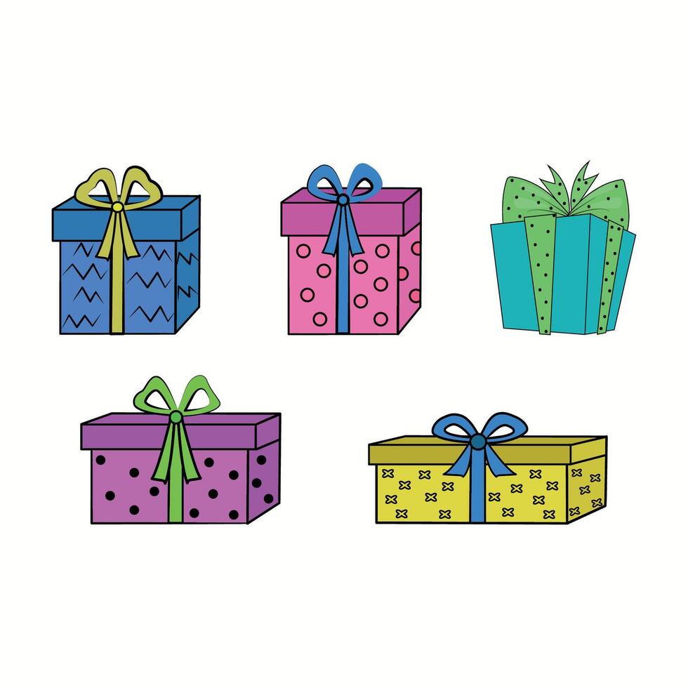 set of gift boxes. A set of New Year's gifts, gifts for the New Year. Colorful gift boxes. Collection of cartoon gift boxes vector