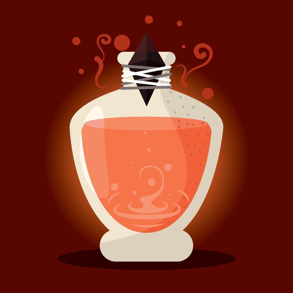 Magical potion bottle with liquid, vector