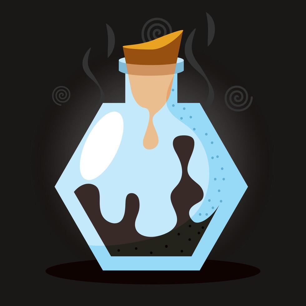 Magical potion bottle with liquid, vector