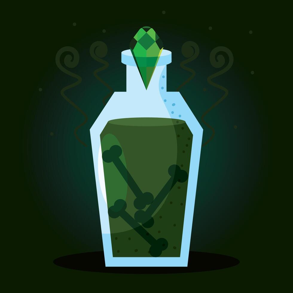 Spooky bottle with mysterious bones, vector