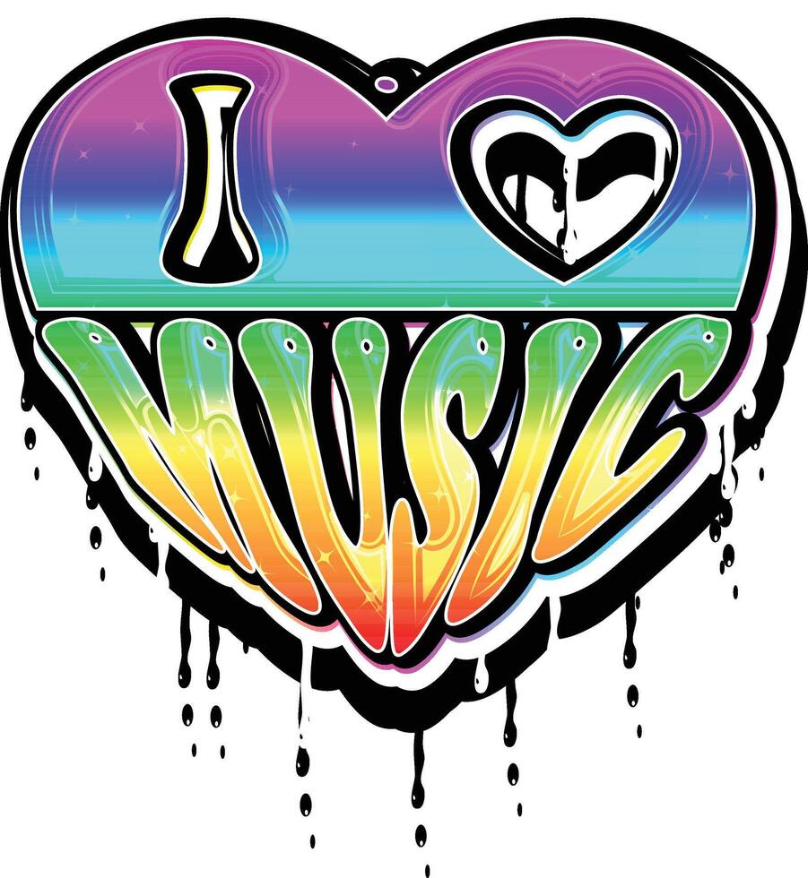 I love Music hand lettering Graffiti with liquid dripping template vector