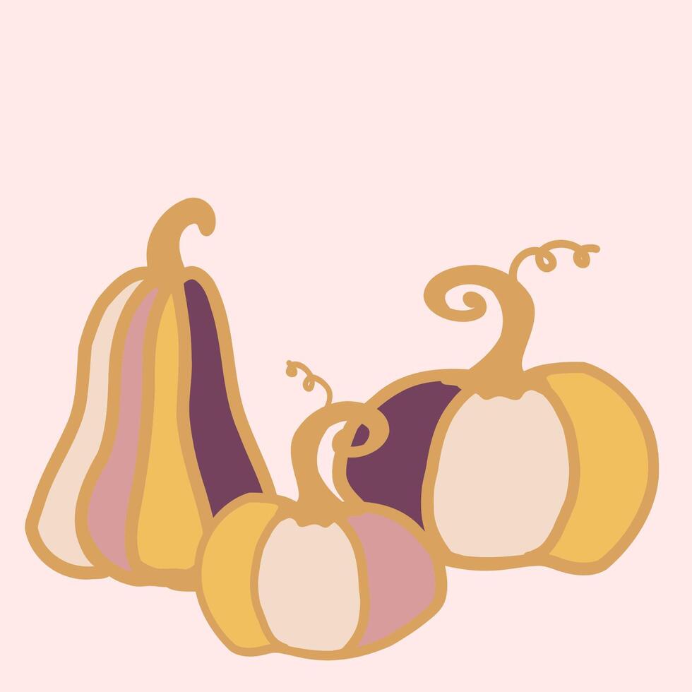 A collection of colorful pumpkins on a soft pastel background during autumn vector