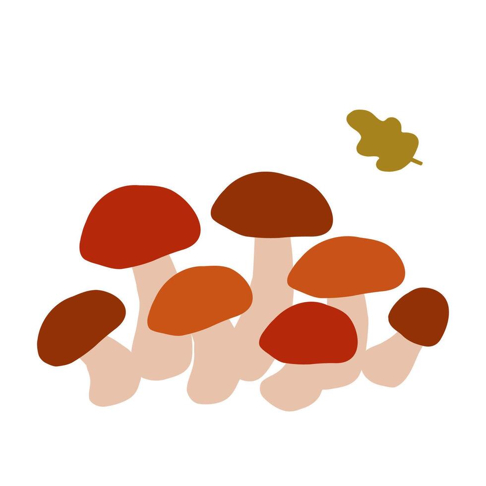 A group of colorful mushrooms growing together in a natural setting vector