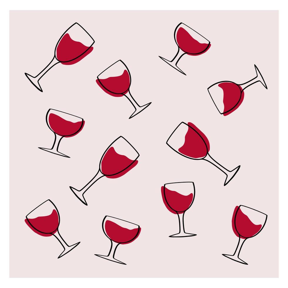 Decorative pattern featuring wine glasses with red liquid on a light background vector