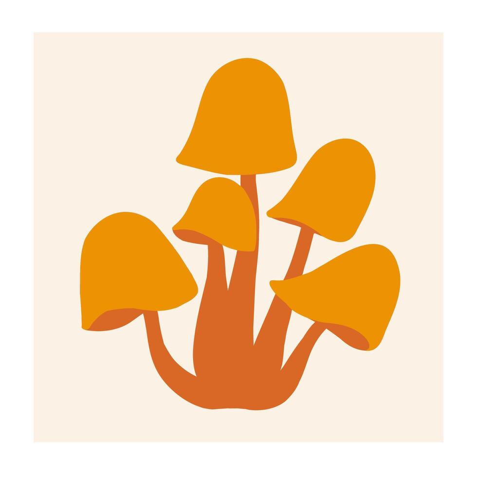 Five vibrant orange mushrooms growing together on a light background vector