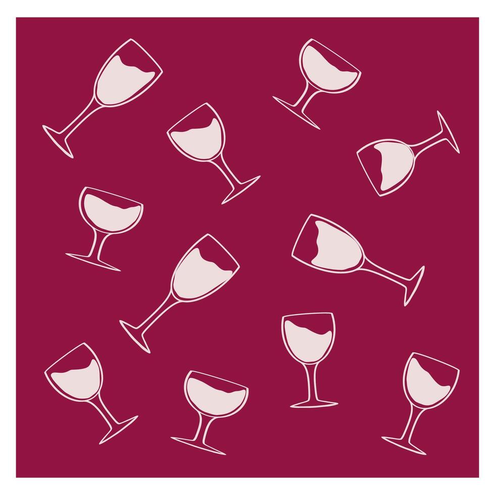 Pattern of wine glasses on a maroon background presents a playful design for beverage lovers vector