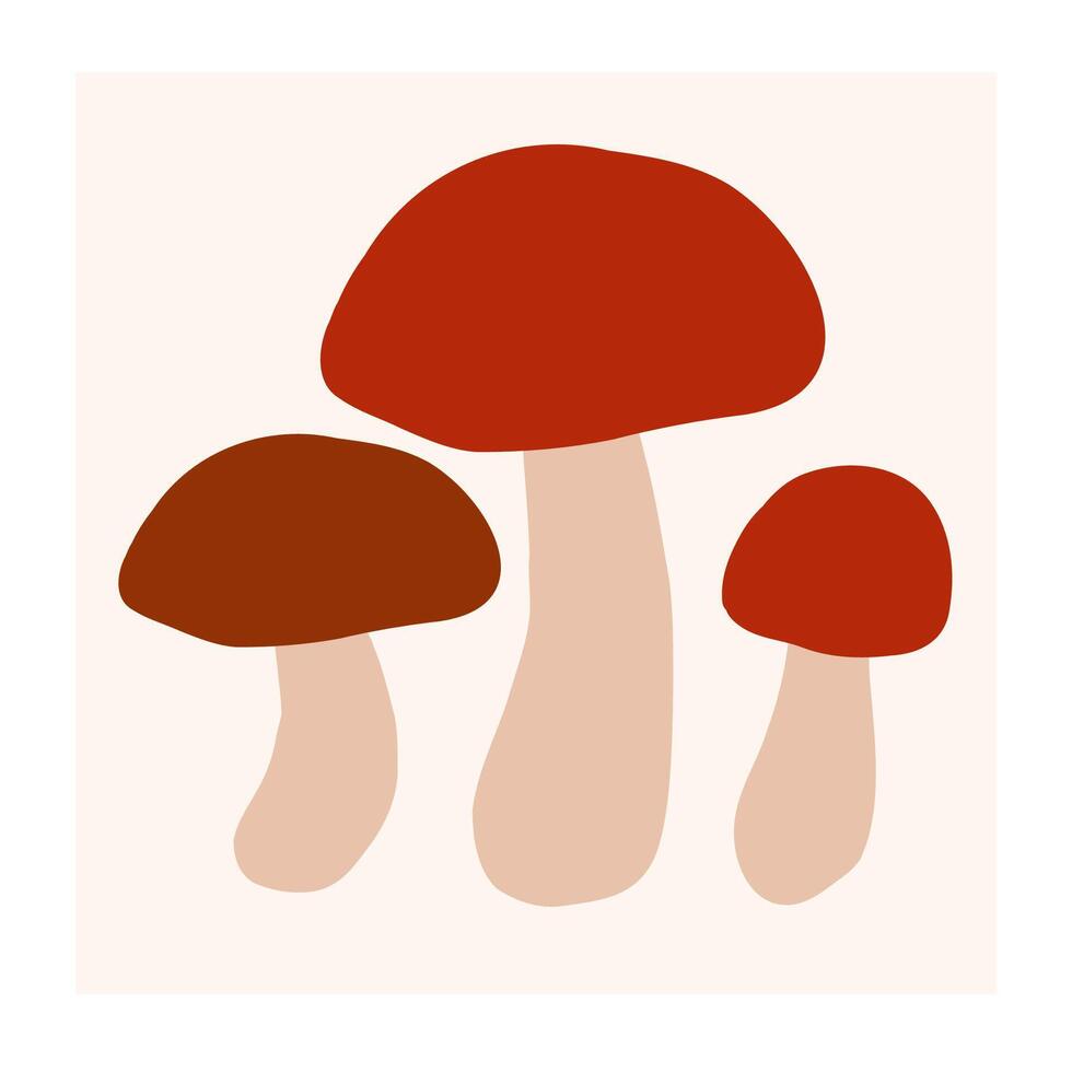 Three stylized mushrooms with varying red and brown caps in a minimalist design on a light background vector