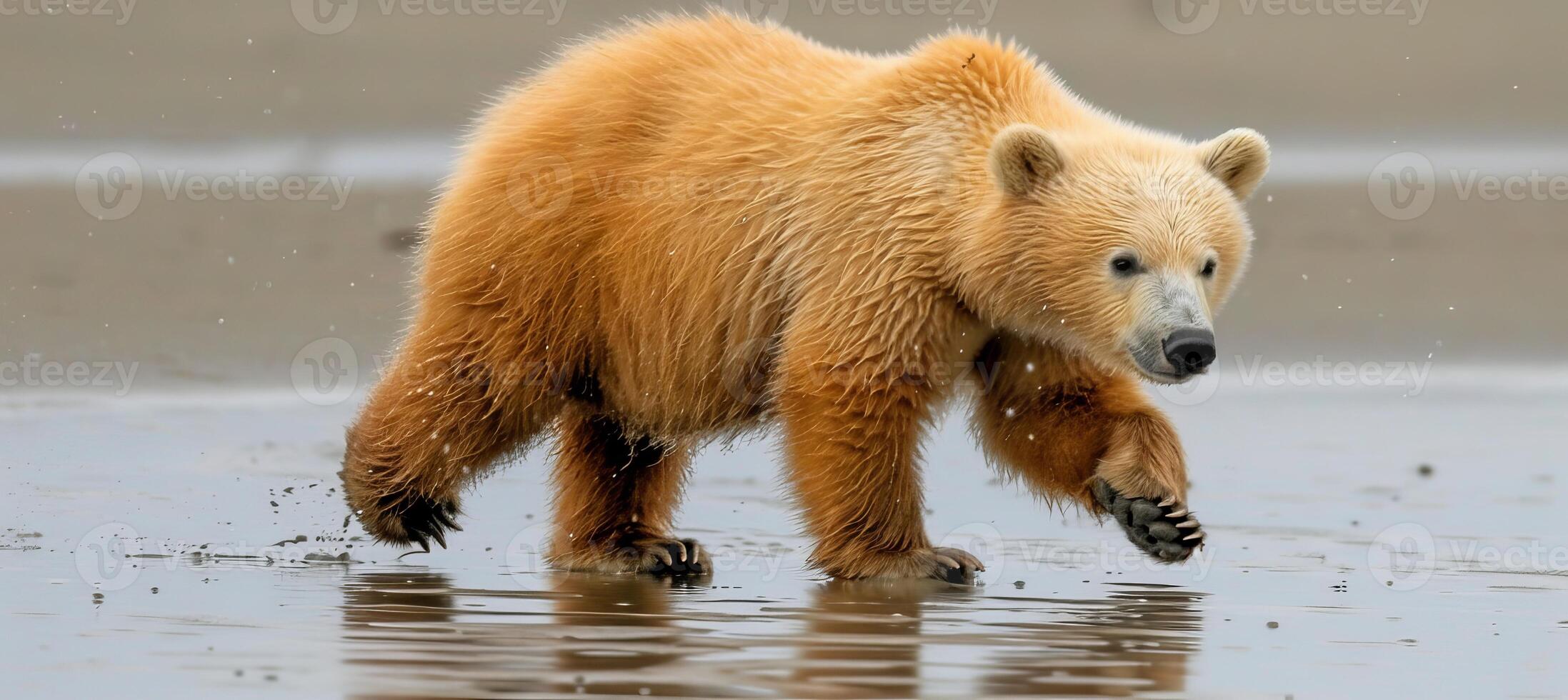 A Young Brown Bear Cub Taking a Stroll Captivating Image of Wildlife in Their Natural Habitat photo