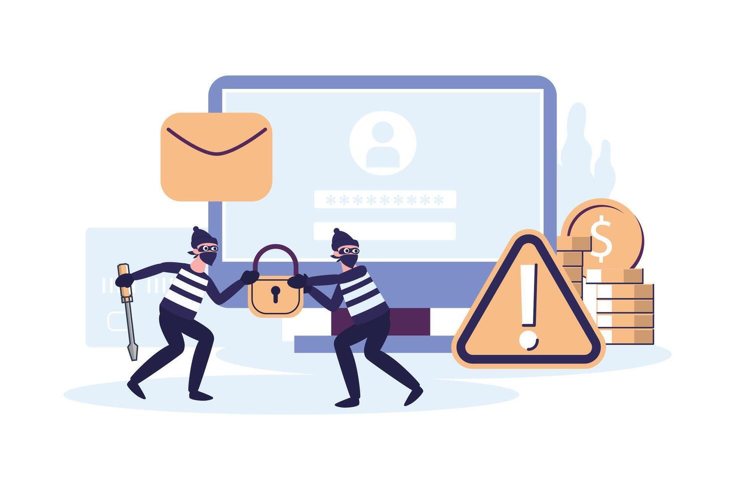 Cyber criminals phishing stealing private personal data flat style illustration design vector