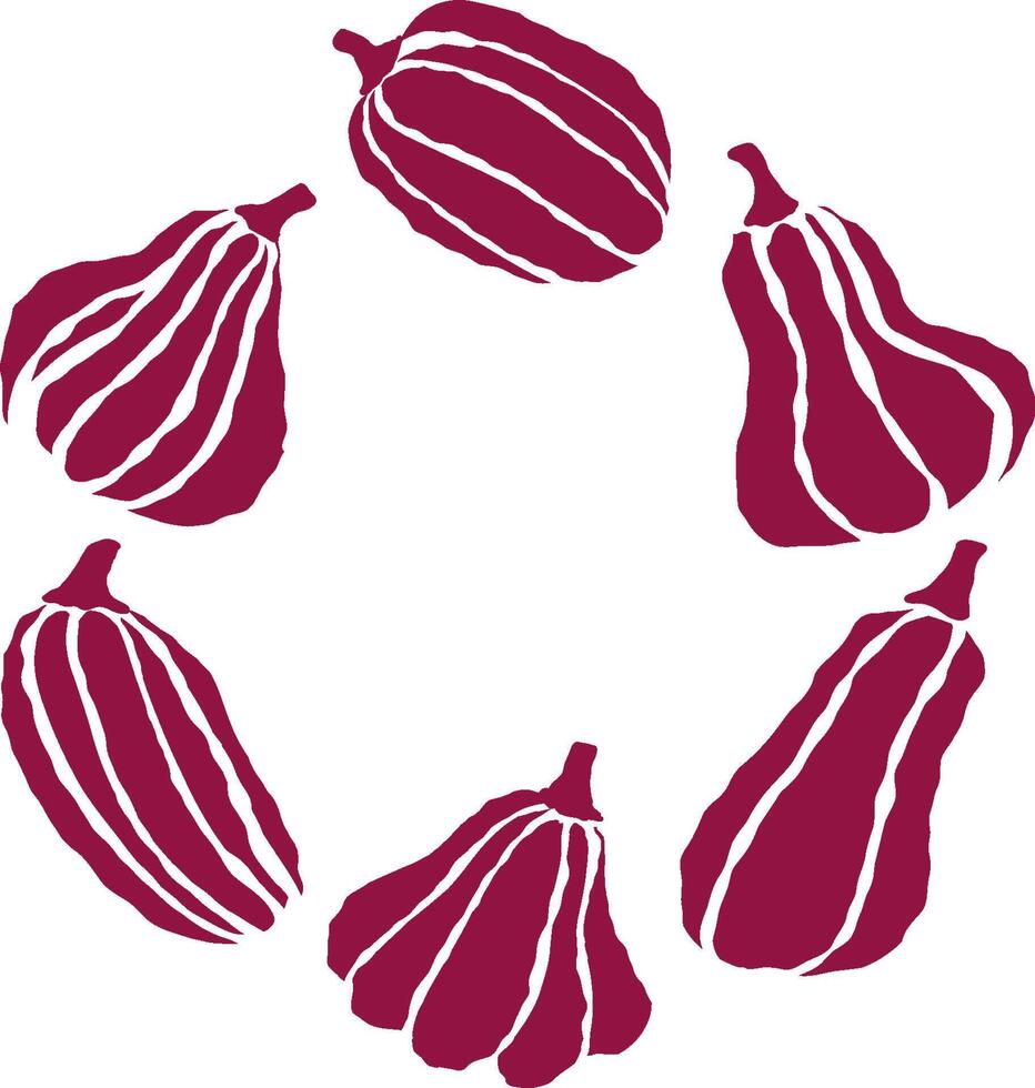Decorative design featuring six red pumpkins arranged in a circular pattern on a white background vector