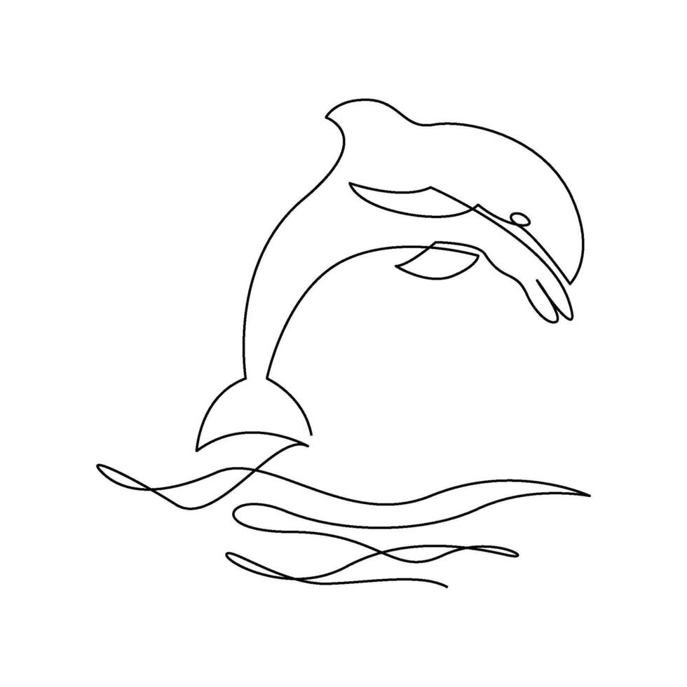 continuous mono line drawing of abstract dolphin jumping on the sea vector