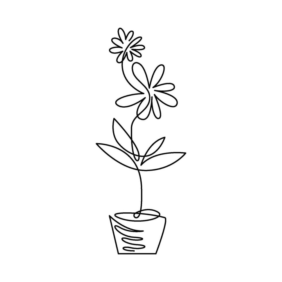 continuous mono line drawing of abstract flowers vector
