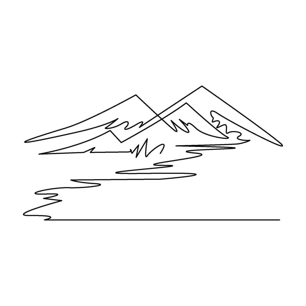 continuous line art or monoline drawing of mountain or nature landscape vector