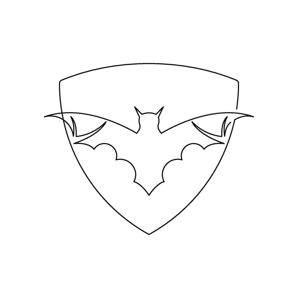 continuous line art or monoline drawing of simple bat inside the shield vector