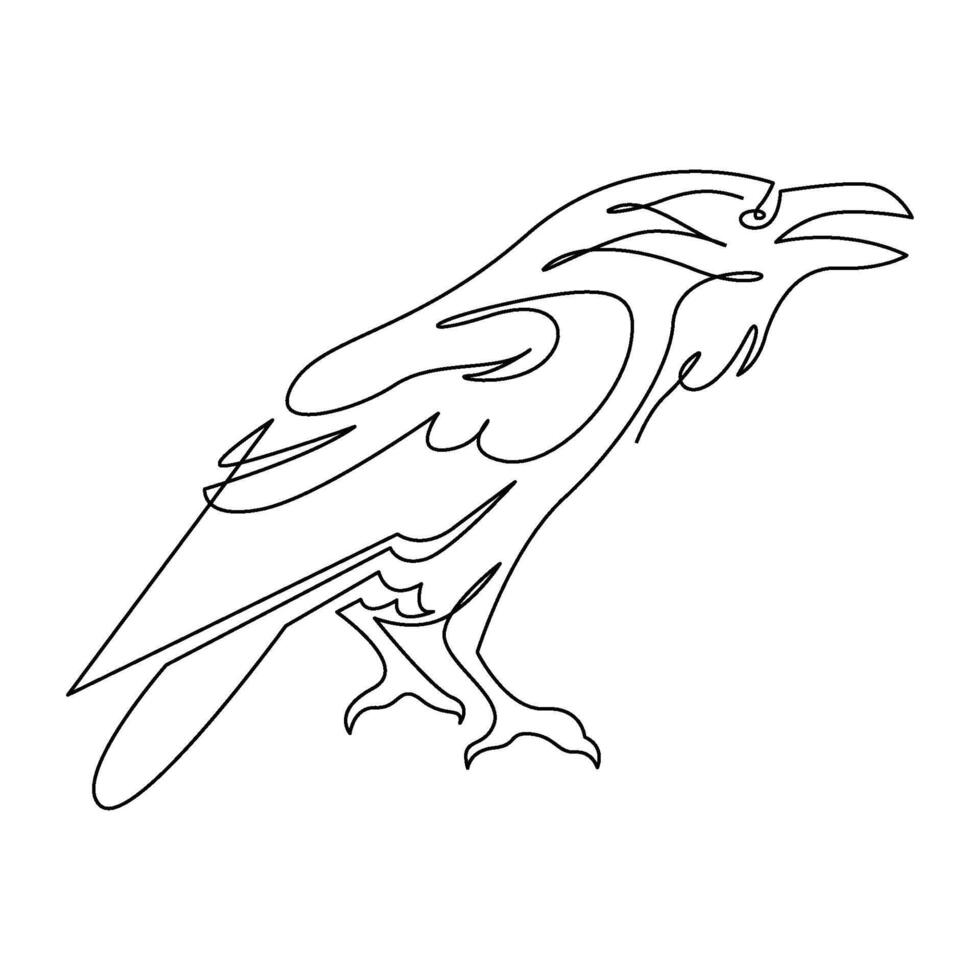 continuous mono line drawing of abstract raven or crow vector