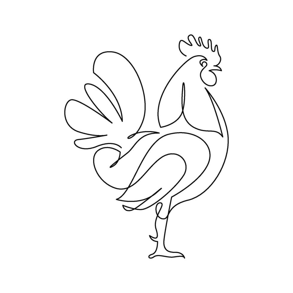 continuous mono line drawing of abstract rooster or chicken vector