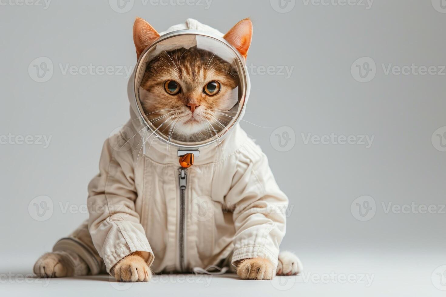 Happy cat wearing Astronaut costumes, studio lighting, isolated on white background, stock photographic style photo