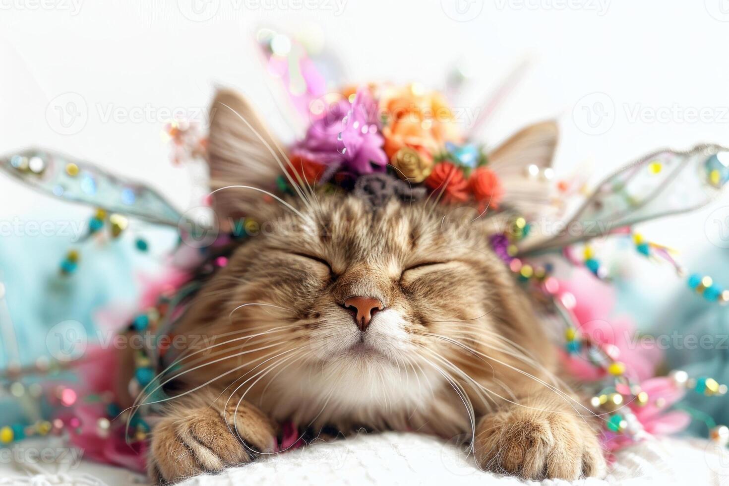 Happy cat wearing Fairy costumes, studio lighting, isolated on white background, stock photographic style photo