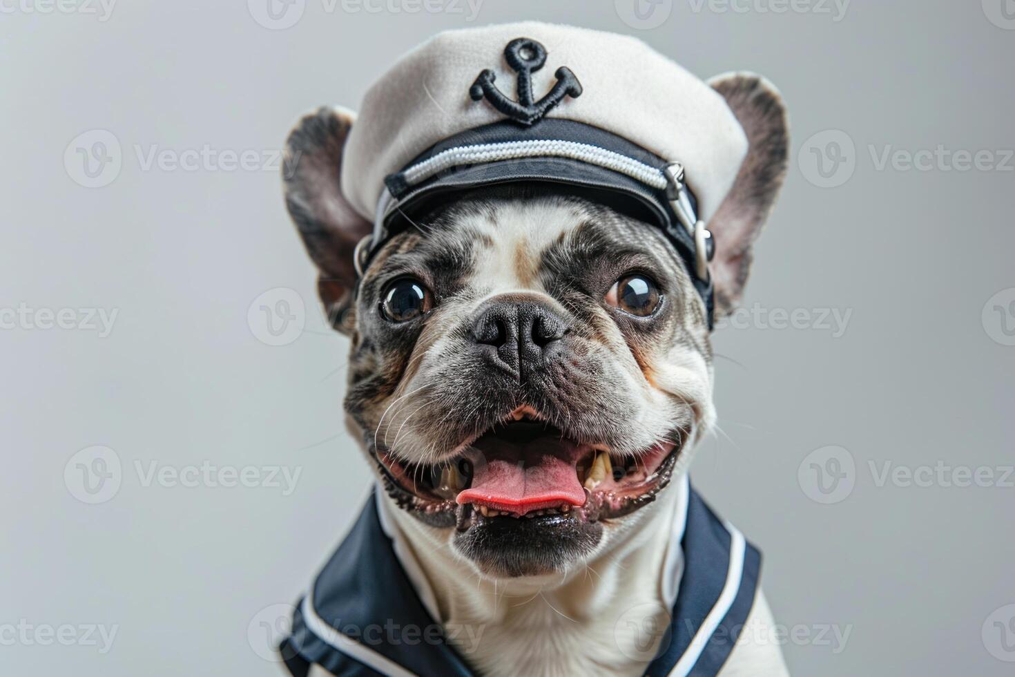 Happy Dog wearing Sailor costumes, studio lighting, isolated on white background, stock photographic style photo