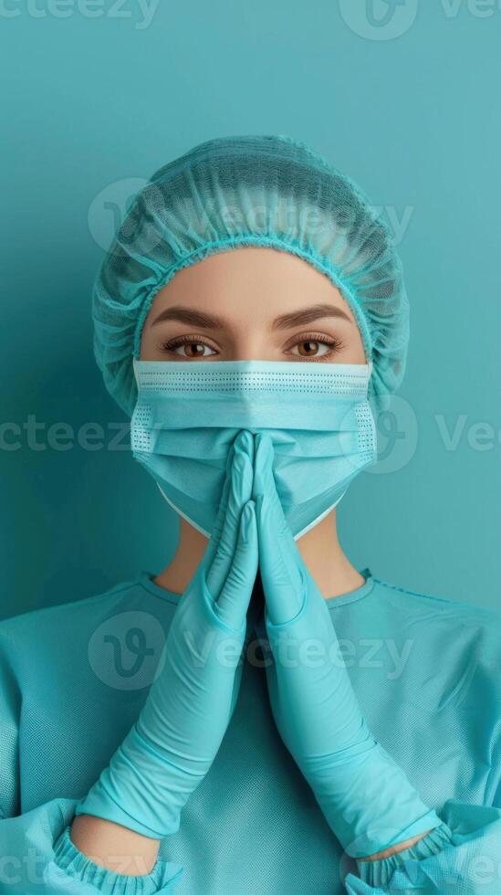 A doctor wearing a mask and gloves, showing healthcare hygiene standards photo