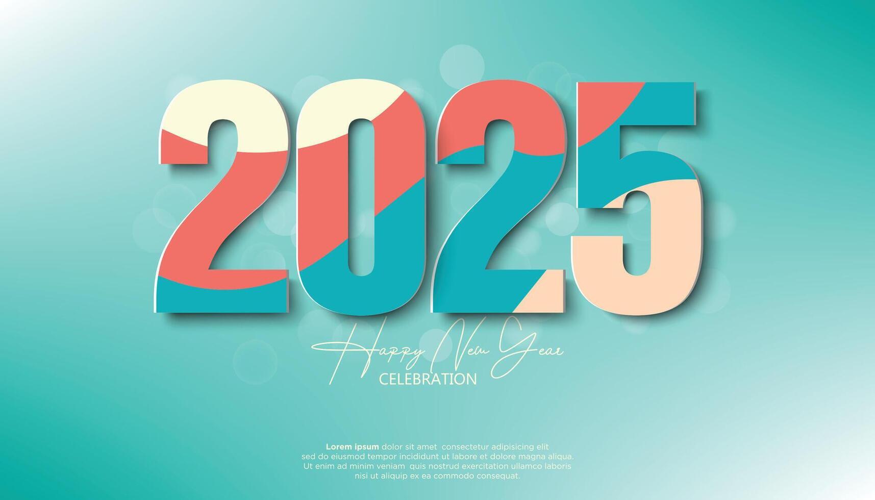Happy New Year 2025. festive realistic decoration elegant waves number