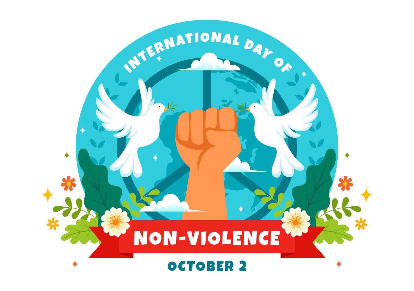 International Day of Non-Violence Illustration on October 2nd, a culture of peace, tolerance, and understanding in a Flat Design Background vector